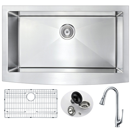 ANZZI Elysian Farmhouse 36" Kitchen Sink and Singer Faucet, Polished Chrome KAZ3620-041